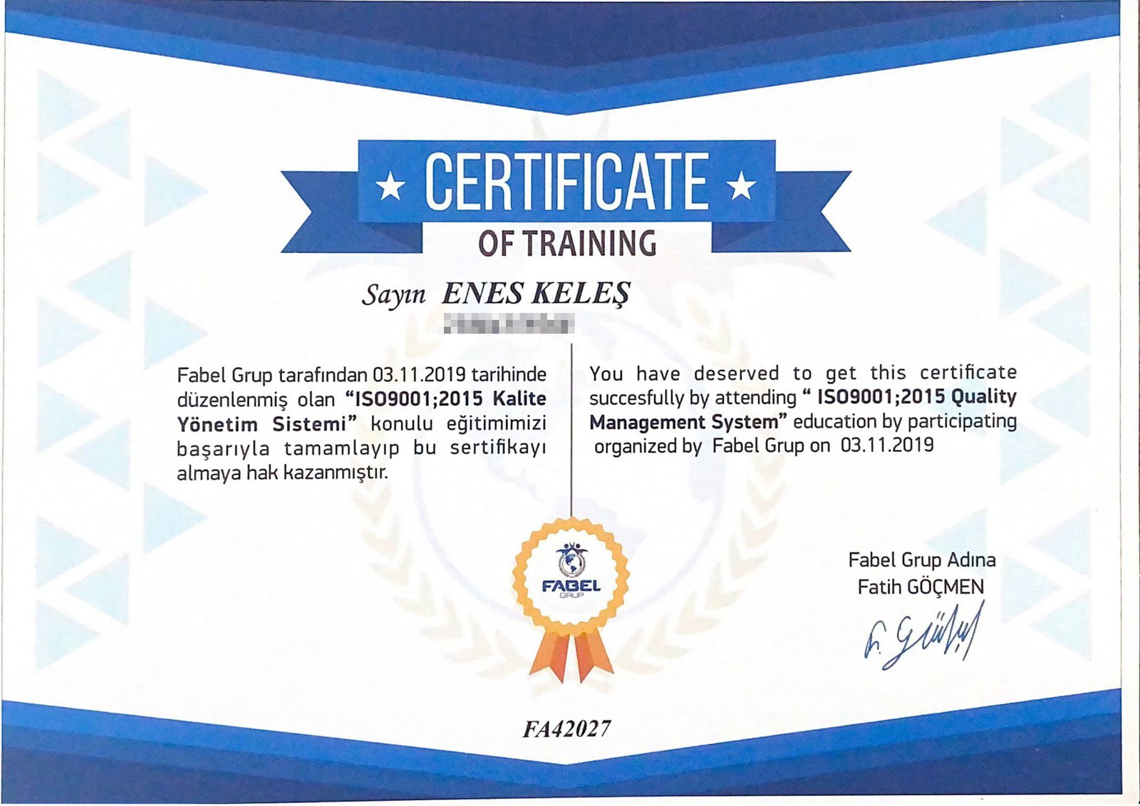 ISO9001 Kalite yönetimi
